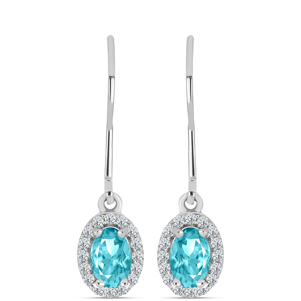 Cercei din Argint 925 ( 1.79 grame ) cu Cuarț Paraiba și Topaz Alb 0.98 Carate