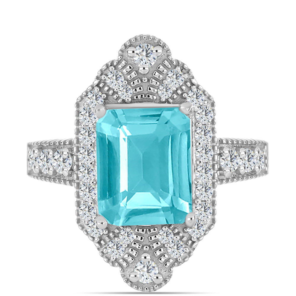 Inel din Argint 925 ( 4.17 grame ) cu Cuarț Paraiba și Topaz Alb 3.39 Carate 1 