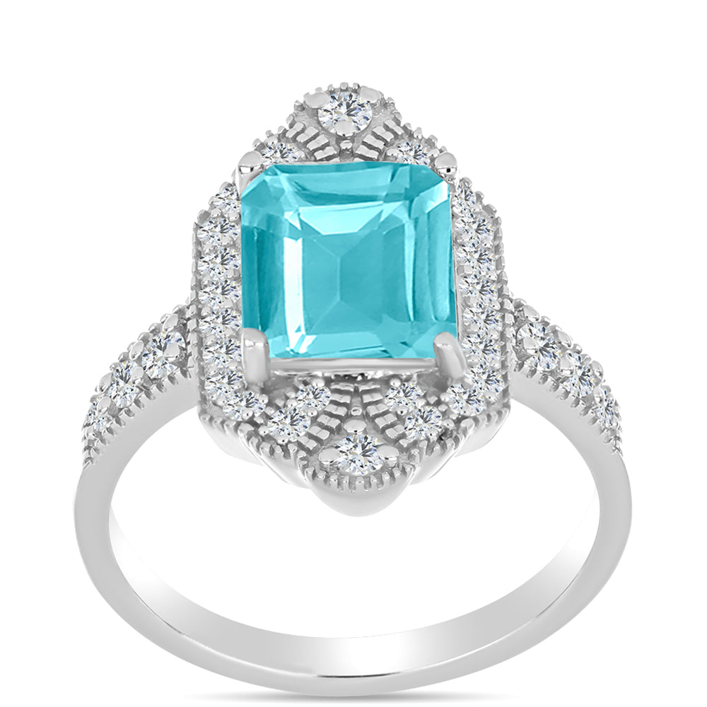 Inel din Argint 925 ( 4.17 grame ) cu Cuarț Paraiba și Topaz Alb 3.39 Carate 3 