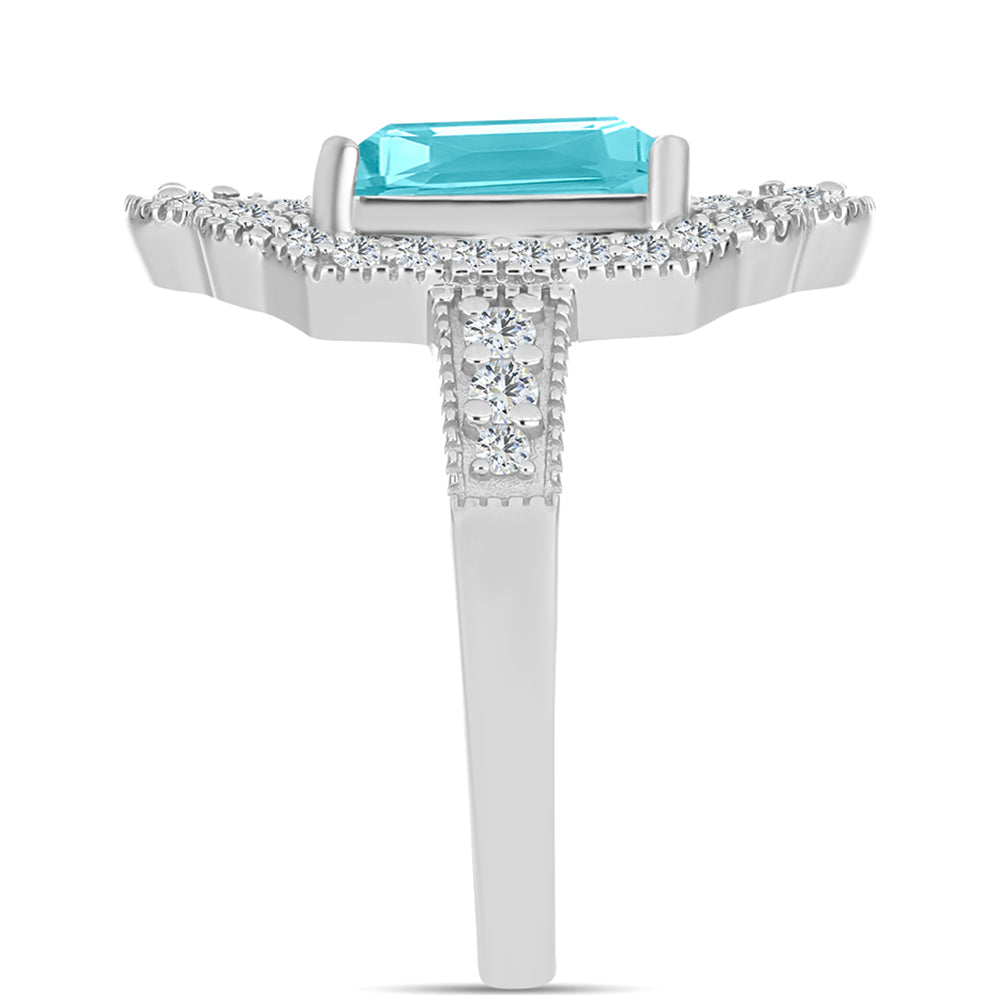 Inel din Argint 925 ( 4.17 grame ) cu Cuarț Paraiba și Topaz Alb 3.39 Carate 4 