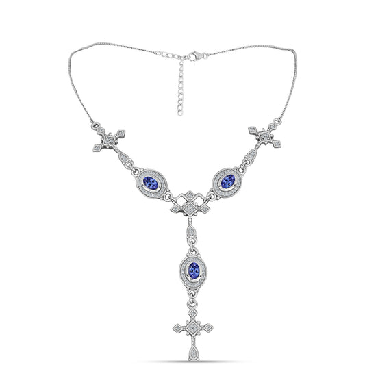 Colier din Argint 925 ( 8.5 grame ) cu Tanzanit AAA și Topaz Alb 2.07 Carate