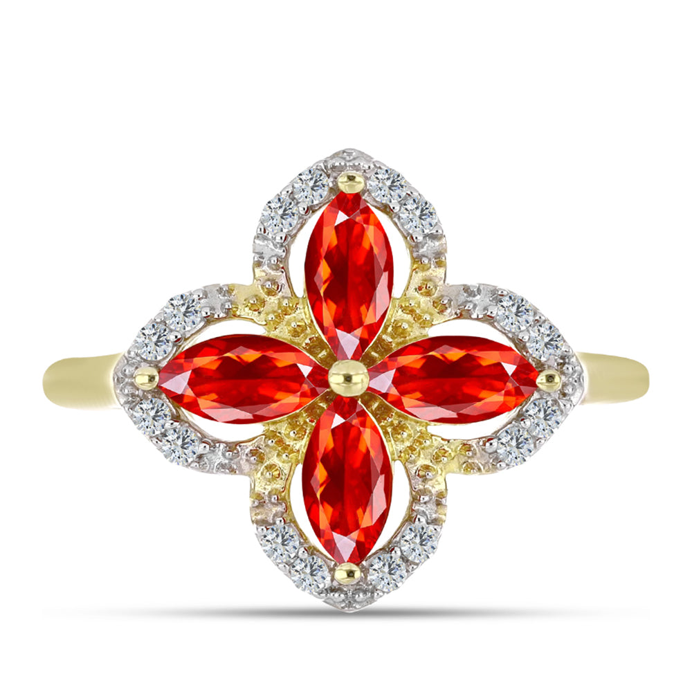 Inel din Argint 925 Placat cu Aur ( 2.57 grame ) cu Opal Etiopian Lega Dembi Roșu și Topaz Alb 0.77 Carate 1 