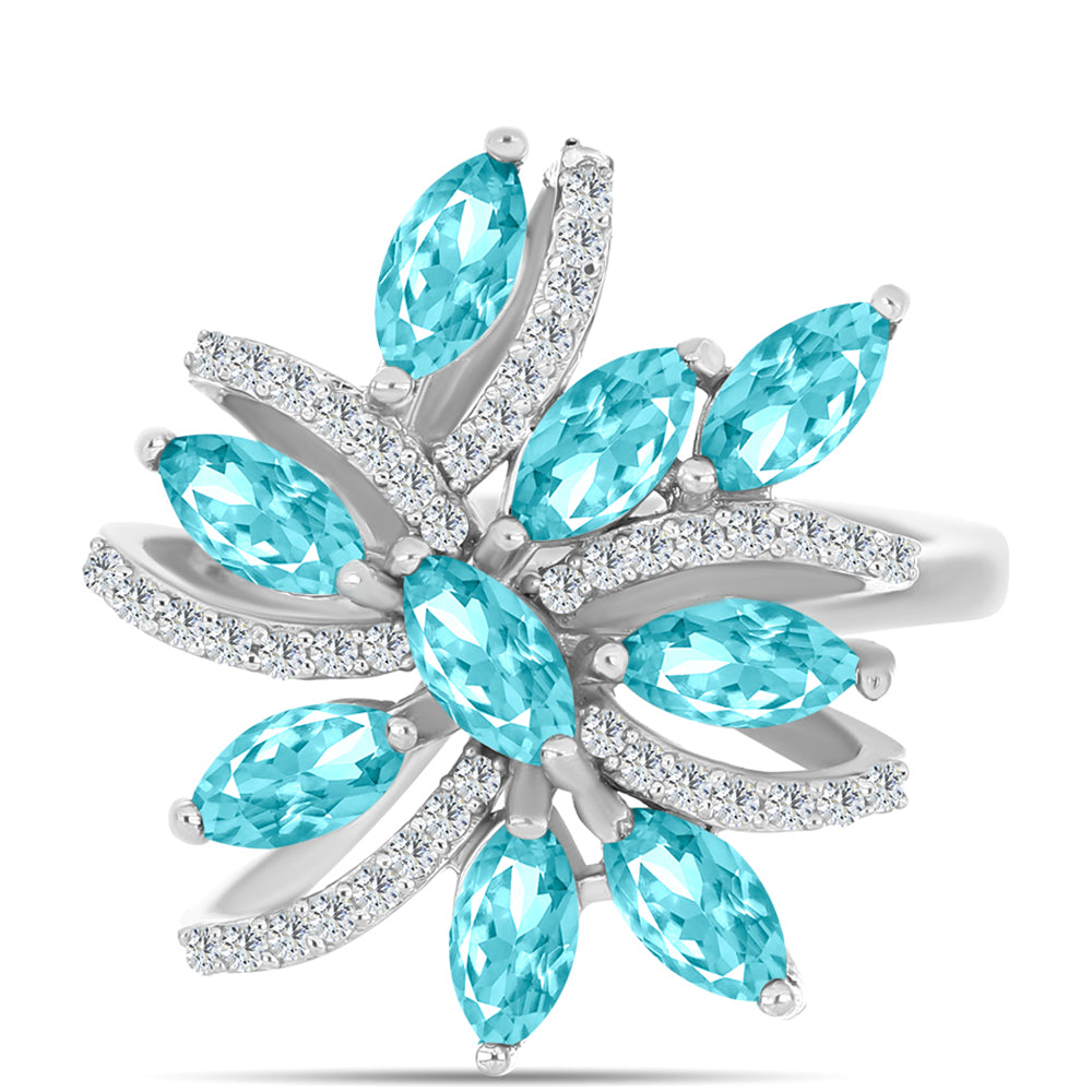 Inel din Argint 925 ( 5.32 grame ) cu Cuarț Paraiba și Topaz Alb 2.18 Carate 1 