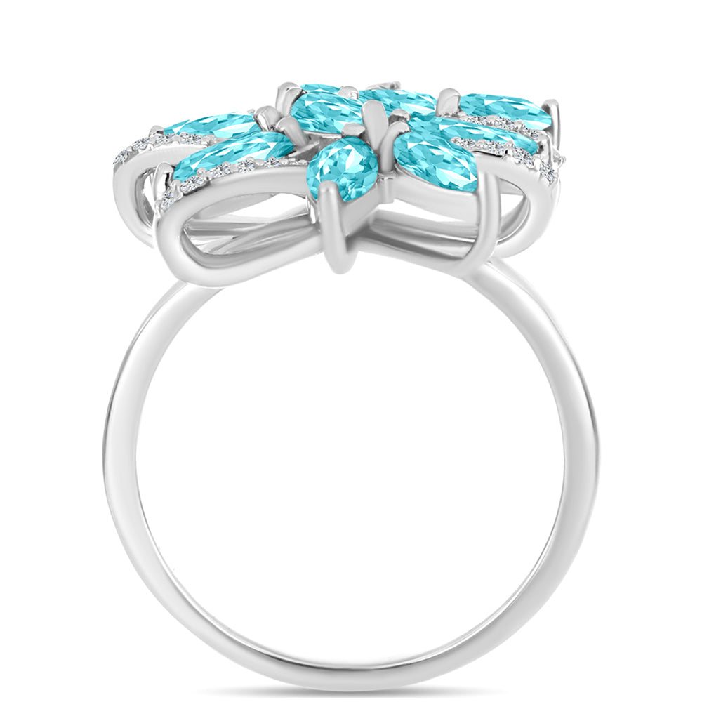 Inel din Argint 925 ( 5.32 grame ) cu Cuarț Paraiba și Topaz Alb 2.18 Carate