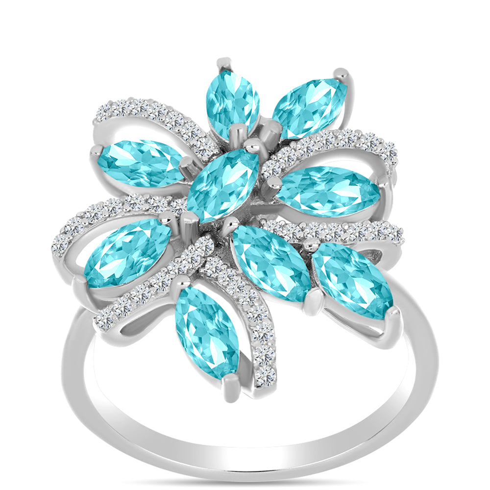 Inel din Argint 925 ( 5.32 grame ) cu Cuarț Paraiba și Topaz Alb 2.18 Carate 3 