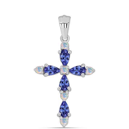 Pandantiv din Argint 925 ( 2.41 grame ) cu Tanzanit AAA și Opal Etiopian Alb Lega Dembi 1.13 Carate