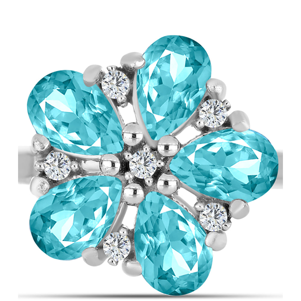 Inel din Argint 925 ( 2.72 grame ) cu Cuarț Paraiba și Topaz Alb 1.84 Carate 1 