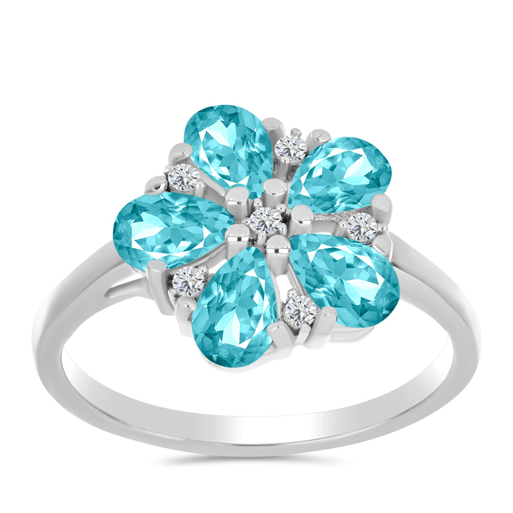 Inel din Argint 925 ( 2.72 grame ) cu Cuarț Paraiba și Topaz Alb 1.84 Carate 3 