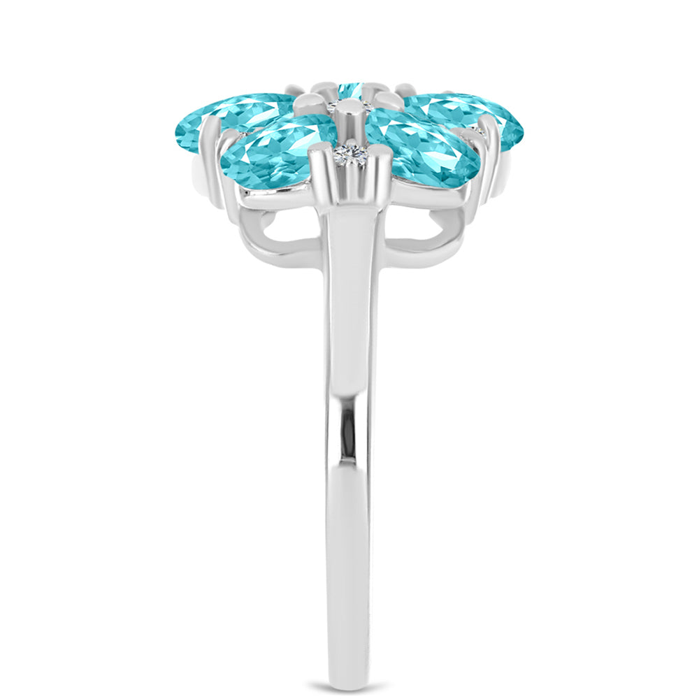 Inel din Argint 925 ( 2.72 grame ) cu Cuarț Paraiba și Topaz Alb 1.84 Carate 4 