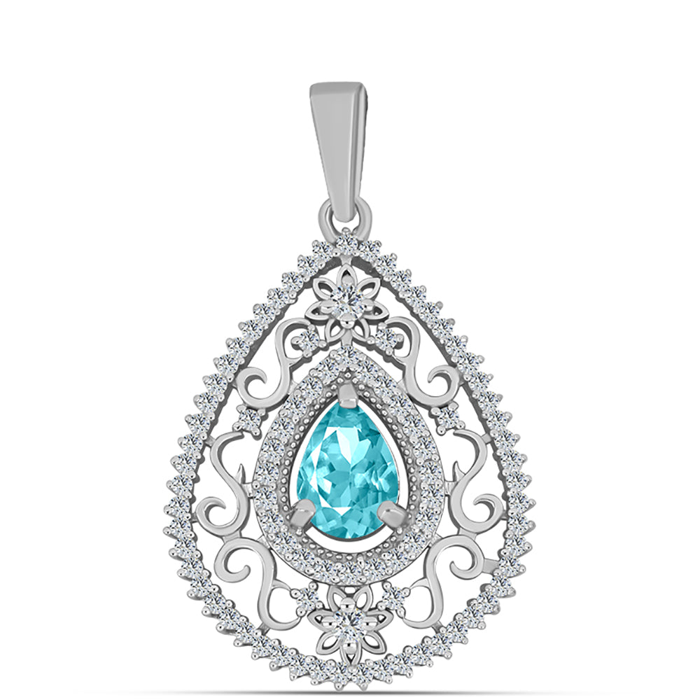 Pandantiv din Argint 925 ( 2.58 grame ) cu Cuarț Paraiba și Topaz Alb 1.25 Carate 1 