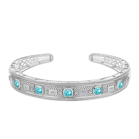 Brățară din Argint 925 ( 18.93 grame ) cu Cuarț Paraiba și Zircon Alb 2.01 Carate