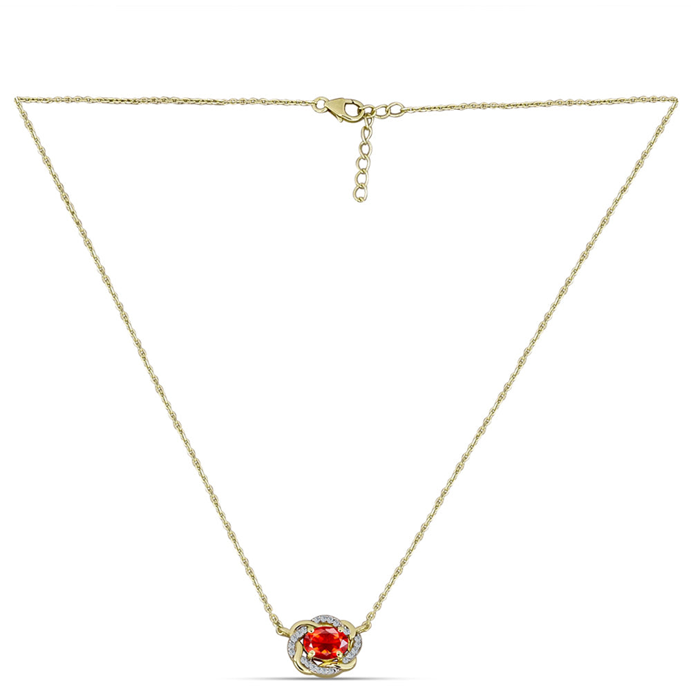 Colier din Argint 925 Placat cu Aur ( 3.91 grame ) cu Opal Etiopian Lega Dembi Roșu și Topaz Alb 0.93 Carate 1 