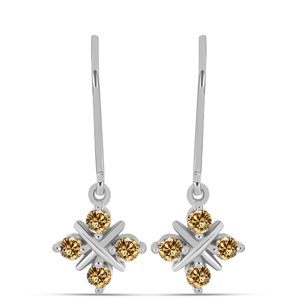 Cercei din Argint 925 ( 2.3 grame ) cu Moissanite Șampanie 0.5 Carate 1 