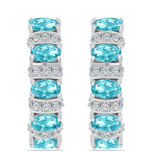 Cercei din Argint 925 ( 5.41 grame ) cu Cuarț Paraiba și Topaz Alb 2.45 Carate