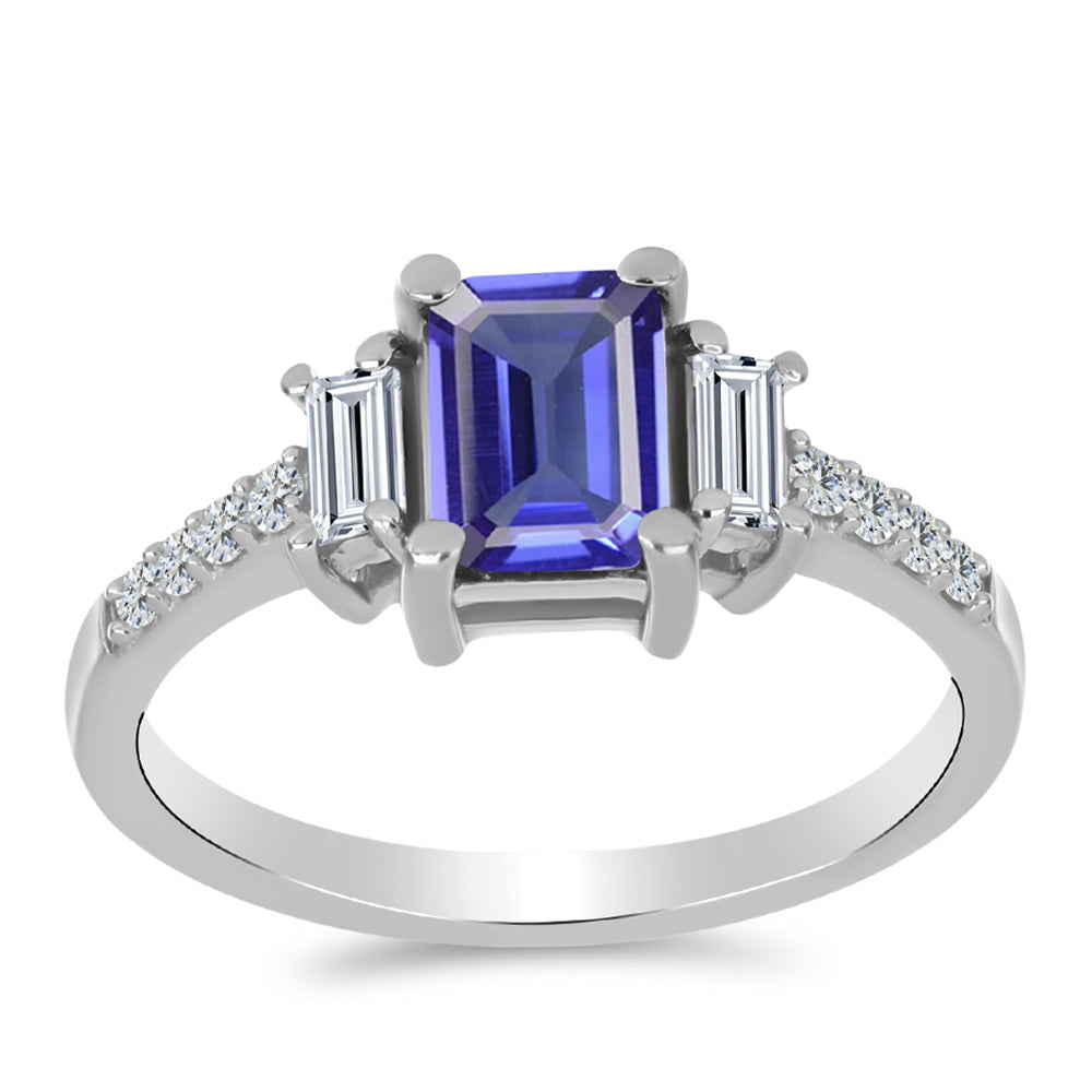 Inel din Argint 925 ( 2.19 grame ) cu Tanzanit AAA și Topaz Alb 1.34 Carate
