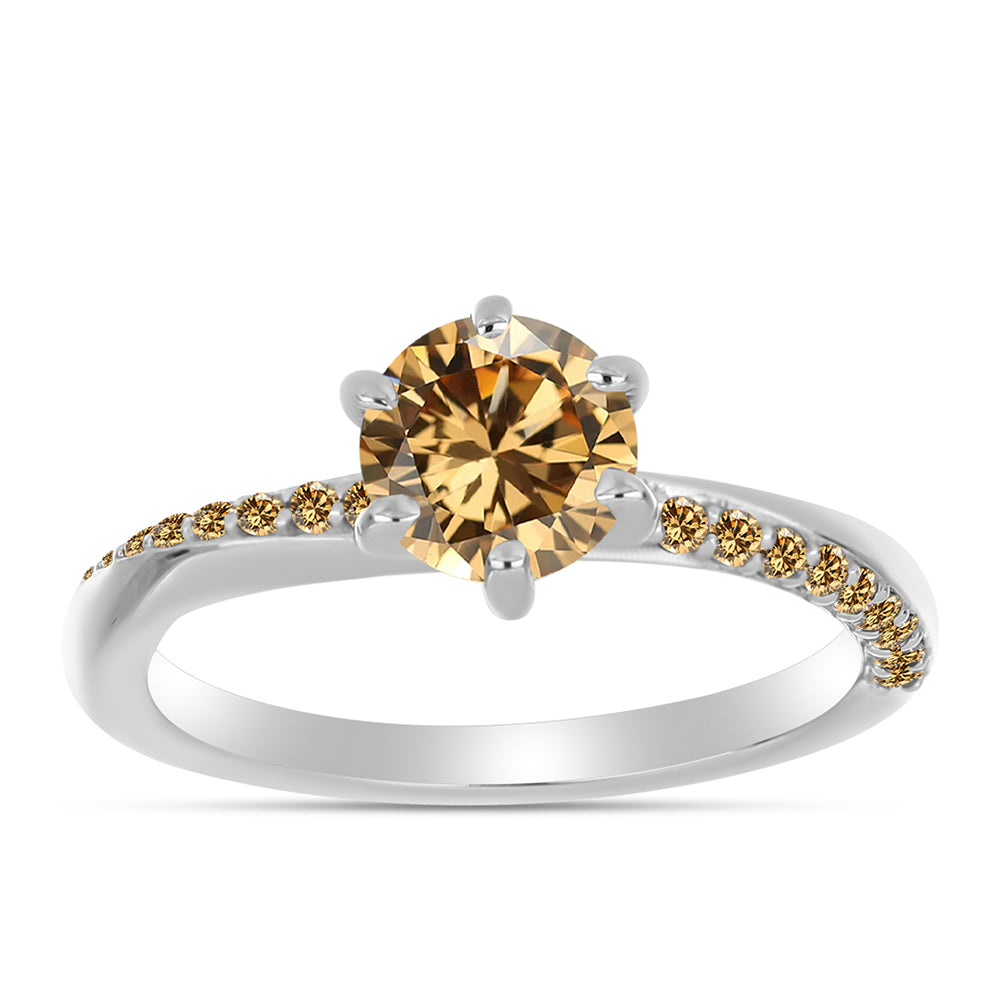 Inel din Argint 925 ( 2.53 grame ) cu Moissanite Șampanie 1.18 Carate 1 