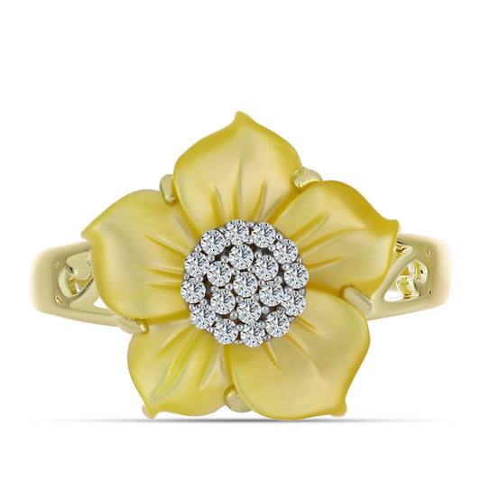 Inel din Argint 925 Placat cu Aur ( 3.41 grame ) cu Sidef și Topaz Alb 3.39 Carate