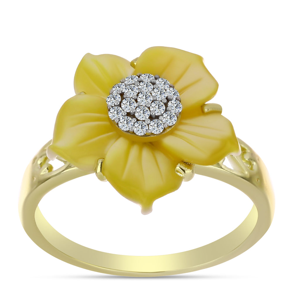 Inel din Argint 925 Placat cu Aur ( 3.41 grame ) cu Sidef și Topaz Alb 3.39 Carate