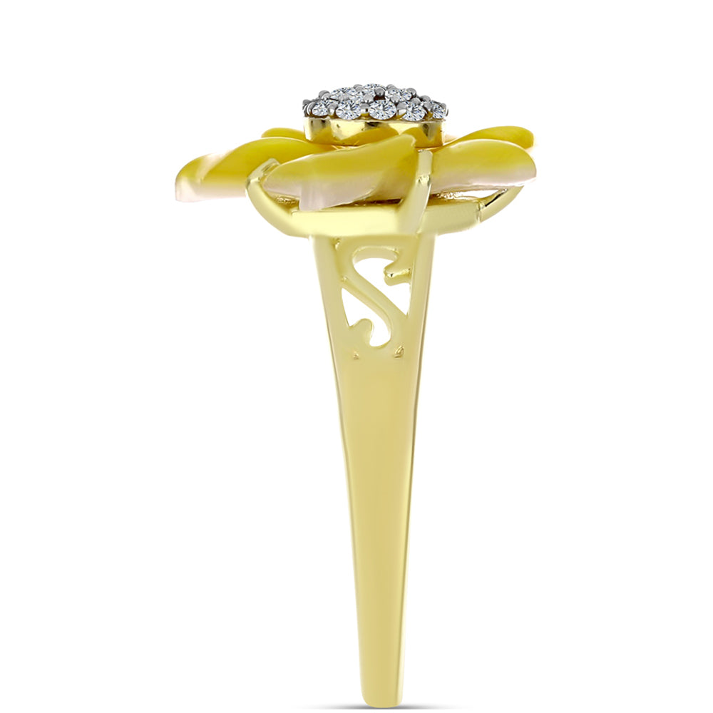 Inel din Argint 925 Placat cu Aur ( 3.41 grame ) cu Sidef și Topaz Alb 3.39 Carate 4 