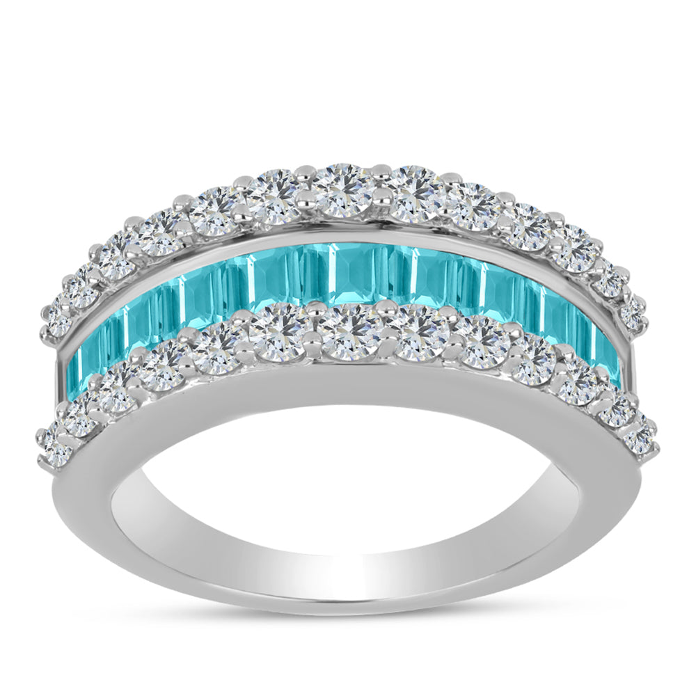 Inel din Argint 925 ( 4.92 grame ) cu Cuarț Paraiba și Topaz Alb 2.54 Carate