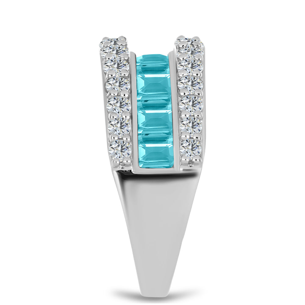 Inel din Argint 925 ( 4.92 grame ) cu Cuarț Paraiba și Topaz Alb 2.54 Carate 4 