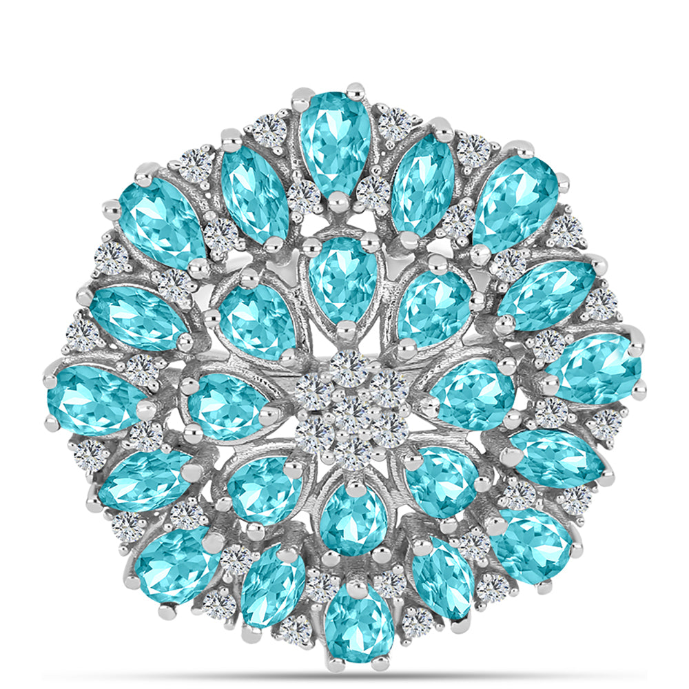 Inel din Argint 925 ( 5.59 grame ) cu Cuarț Paraiba și Topaz Alb 3.73 Carate 1 