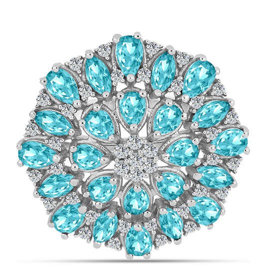 Inel din Argint 925 ( 5.59 grame ) cu Cuarț Paraiba și Topaz Alb 3.73 Carate