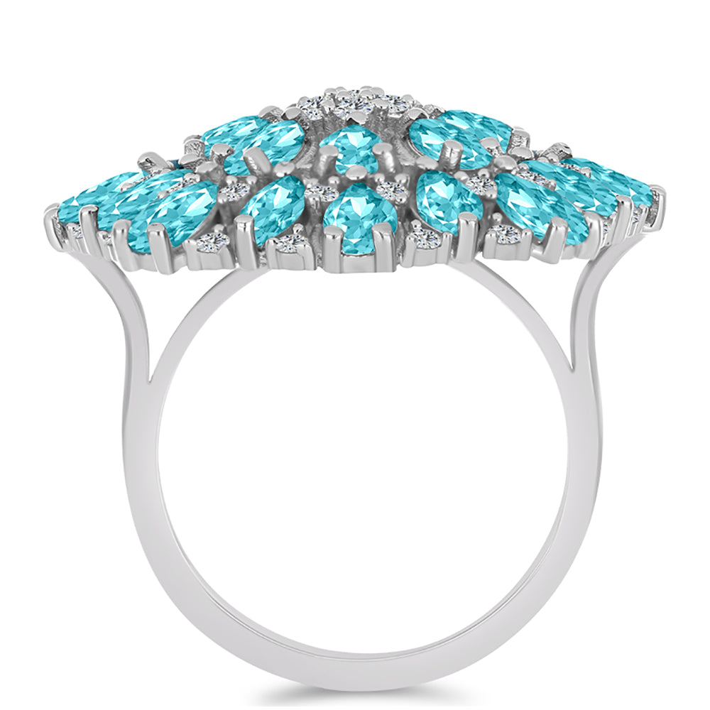 Inel din Argint 925 ( 5.59 grame ) cu Cuarț Paraiba și Topaz Alb 3.73 Carate 2 