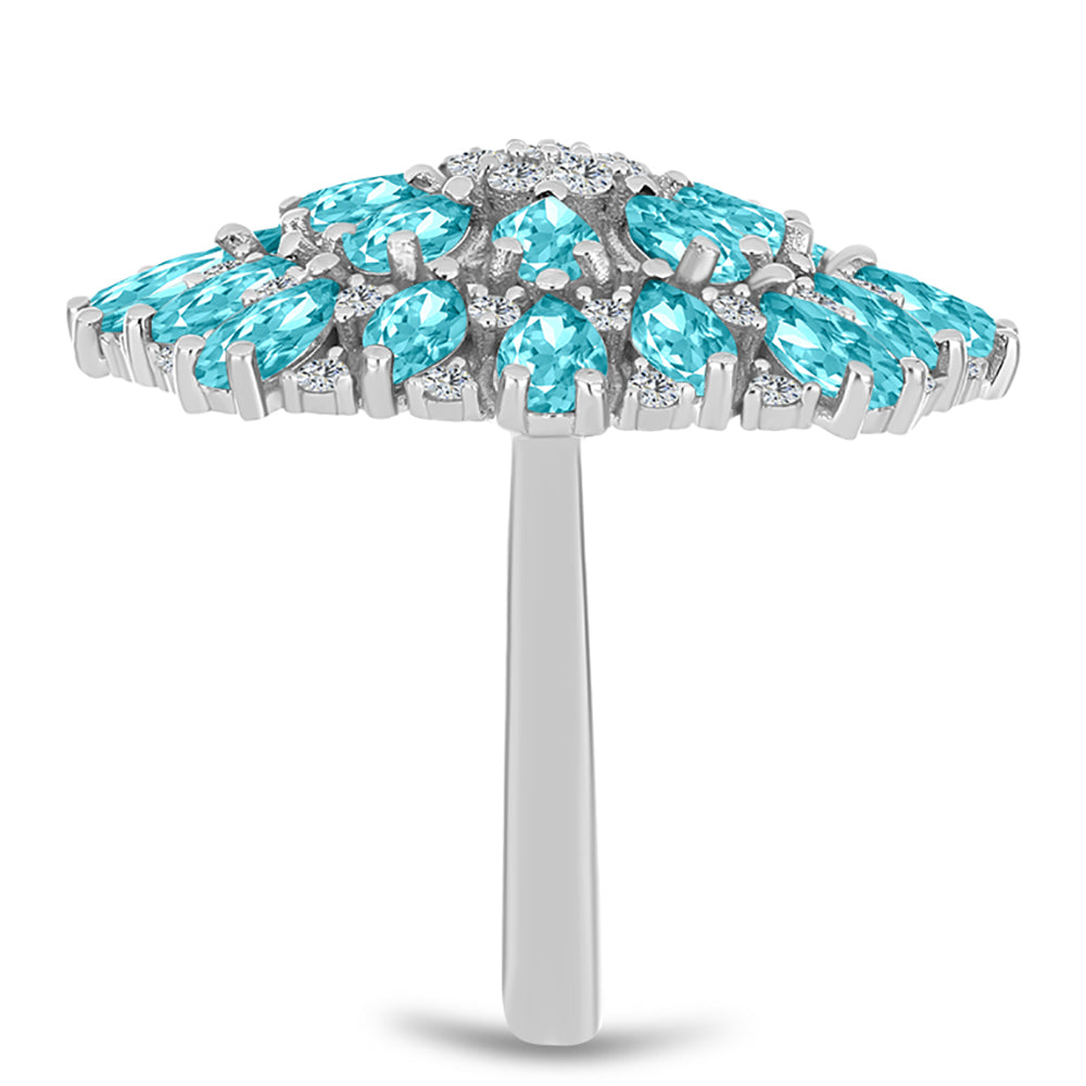 Inel din Argint 925 ( 5.59 grame ) cu Cuarț Paraiba și Topaz Alb 3.73 Carate 4 
