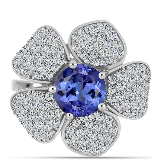 Inel din Argint 925 ( 5.25 grame ) cu Tanzanit AAA și Topaz Alb 3.43 Carate