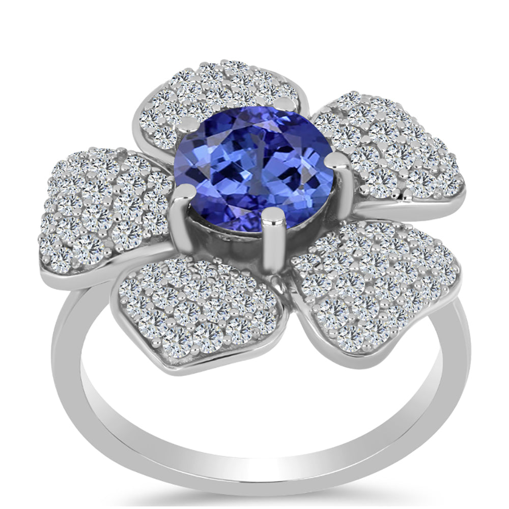 Inel din Argint 925 ( 5.25 grame ) cu Tanzanit AAA și Topaz Alb 3.43 Carate 3 