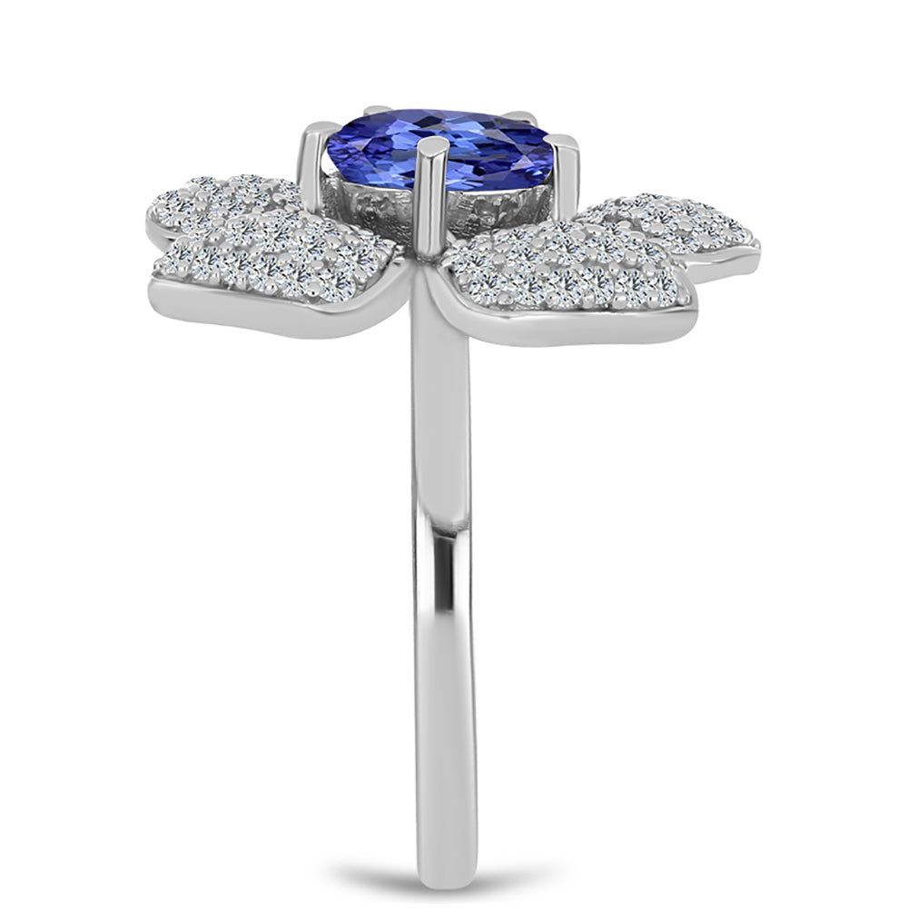 Inel din Argint 925 ( 5.25 grame ) cu Tanzanit AAA și Topaz Alb 3.43 Carate 4 