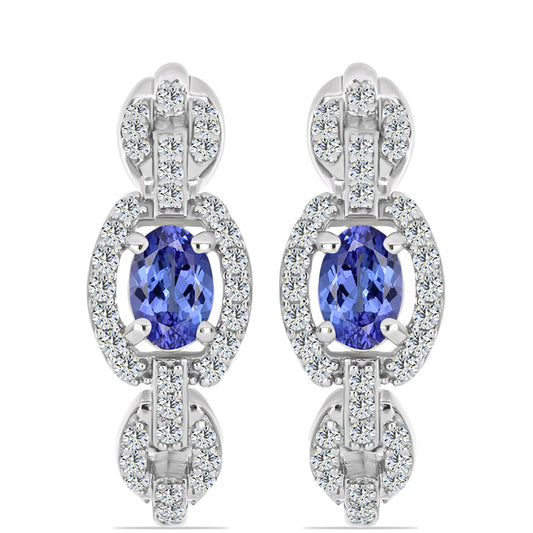 Cercei din Argint 925 ( 5.63 grame ) cu Tanzanit AAA și Topaz Alb 1.6 Carate