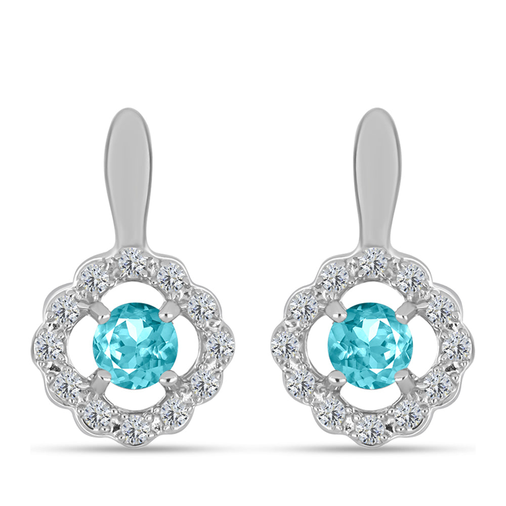 Cercei din Argint 925 ( 3.05 grame ) cu Cuarț Paraiba și Topaz Alb 0.77 Carate