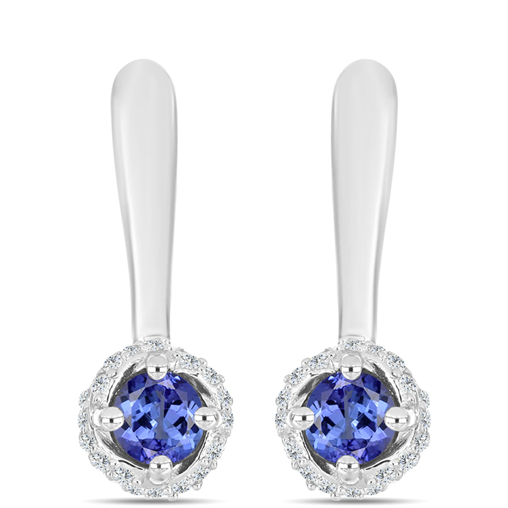 Cercei din Argint 925 ( 3.86 grame ) cu Tanzanit AAA și Topaz Alb 0.74 Carate