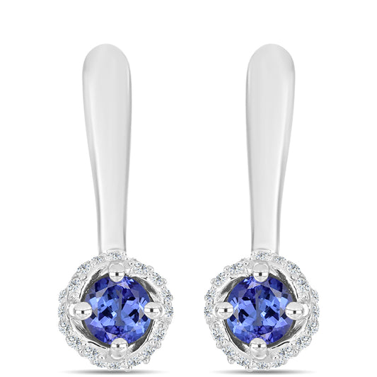 Cercei din Argint 925 ( 3.86 grame ) cu Tanzanit AAA și Topaz Alb 0.74 Carate
