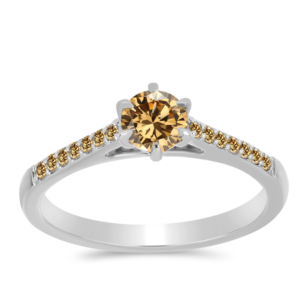 Inel din Argint 925 ( 1.92 grame ) cu Moissanite Șampanie 0.58 Carate 1 