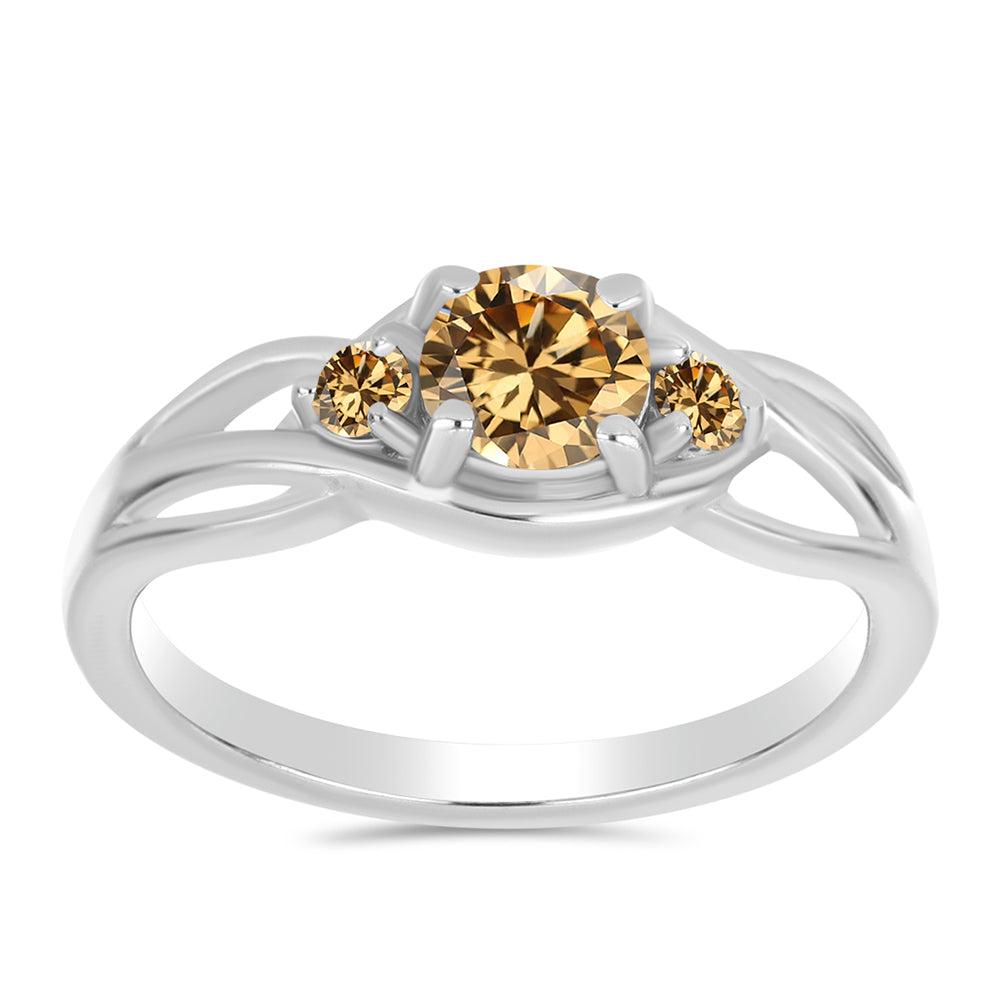 Inel din Argint 925 ( 2.38 grame ) cu Moissanite Șampanie 0.71 Carate 3 