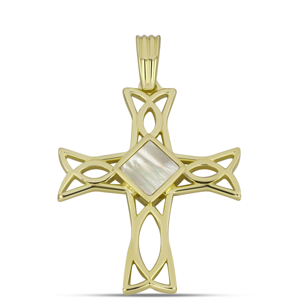 Cruce Pandantiv din Argint 925 Placat cu Aur ( 2.79 grame ) cu Sidef 0.77 Carate 1 