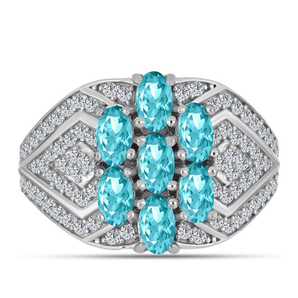 Inel din Argint 925 ( 4.04 grame ) cu Cuarț Paraiba și Topaz Alb 2 Carate 1 