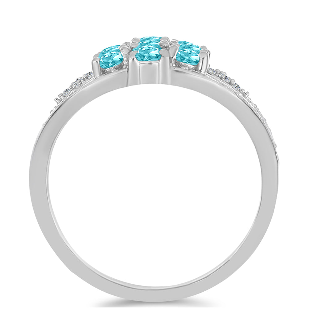 Inel din Argint 925 ( 4.04 grame ) cu Cuarț Paraiba și Topaz Alb 2 Carate 2 