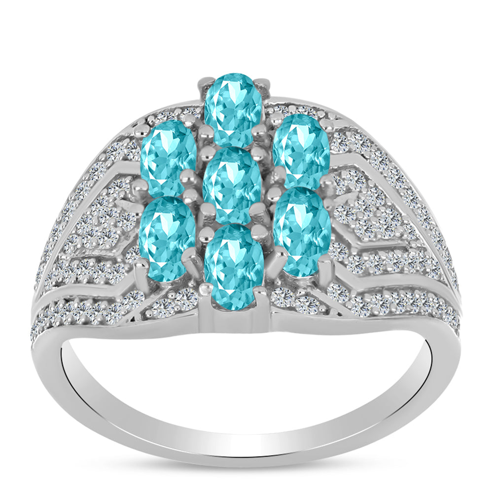 Inel din Argint 925 ( 4.04 grame ) cu Cuarț Paraiba și Topaz Alb 2 Carate 3 