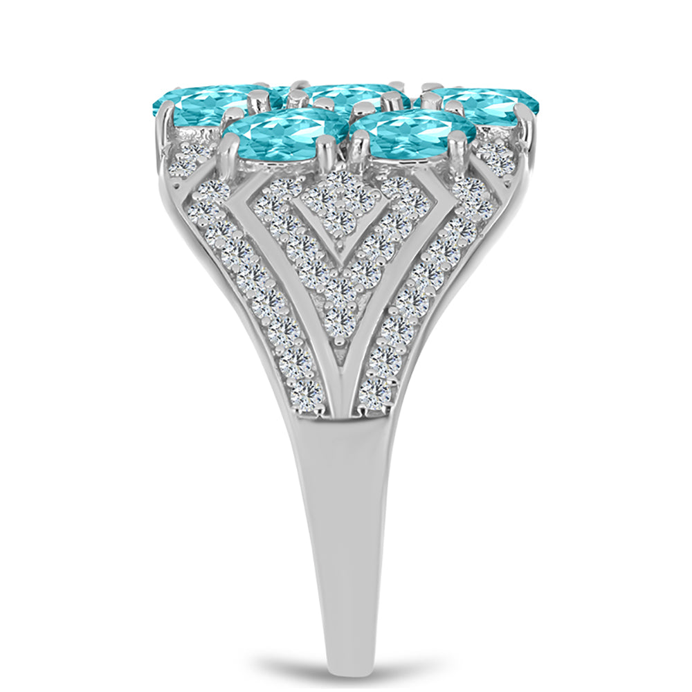 Inel din Argint 925 ( 4.04 grame ) cu Cuarț Paraiba și Topaz Alb 2 Carate 4 