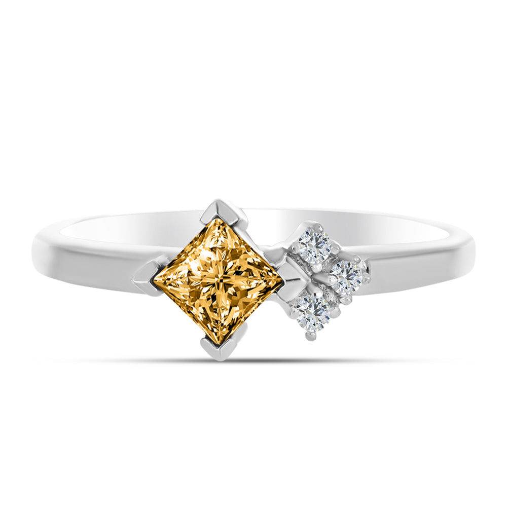 Inel din Argint 925 ( 1.85 grame ) cu Moissanite Șampanie și Topaz Alb 0.42 Carate