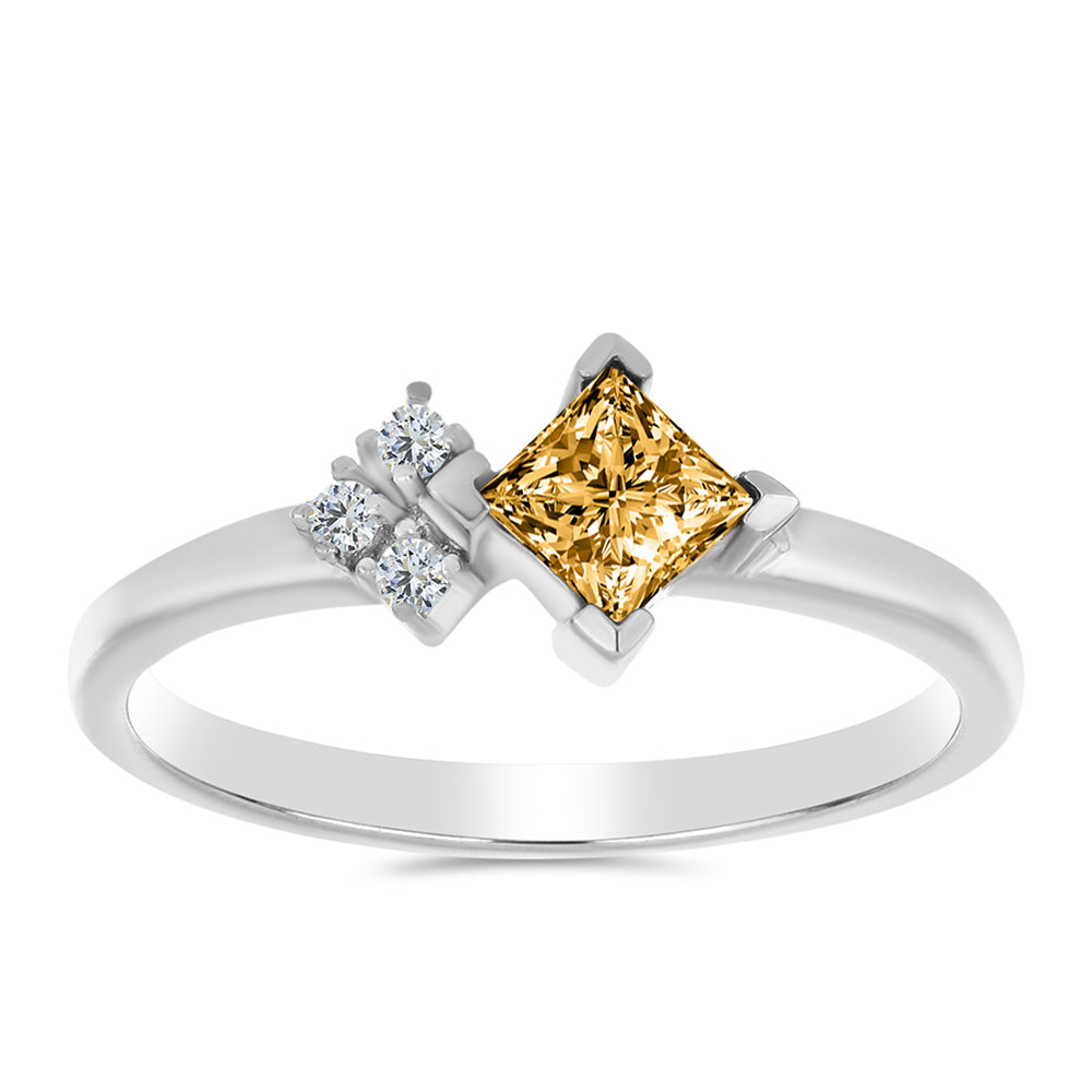 Inel din Argint 925 ( 1.85 grame ) cu Moissanite Șampanie și Topaz Alb 0.42 Carate 3 