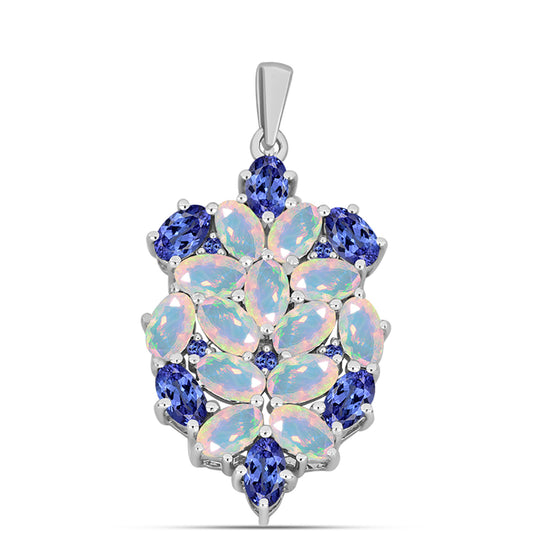 Pandantiv din Argint 925 ( 2.71 grame ) cu Tanzanit AAA și Opal Etiopian Alb Lega Dembi 3.44 Carate