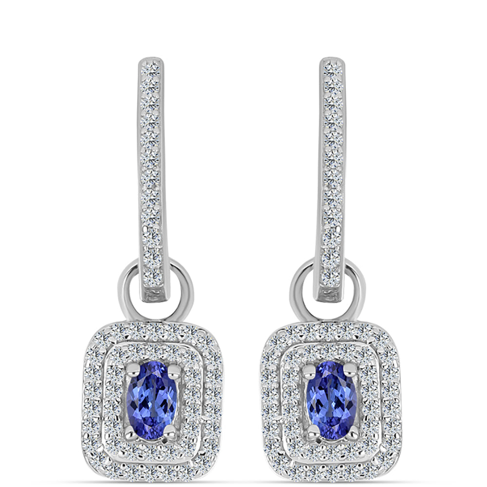 Cercei din Argint 925 ( 3.67 grame ) cu Tanzanit AAA și Topaz Alb 1.15 Carate 1 