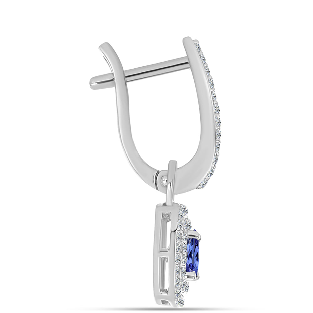 Cercei din Argint 925 ( 3.67 grame ) cu Tanzanit AAA și Topaz Alb 1.15 Carate 2 