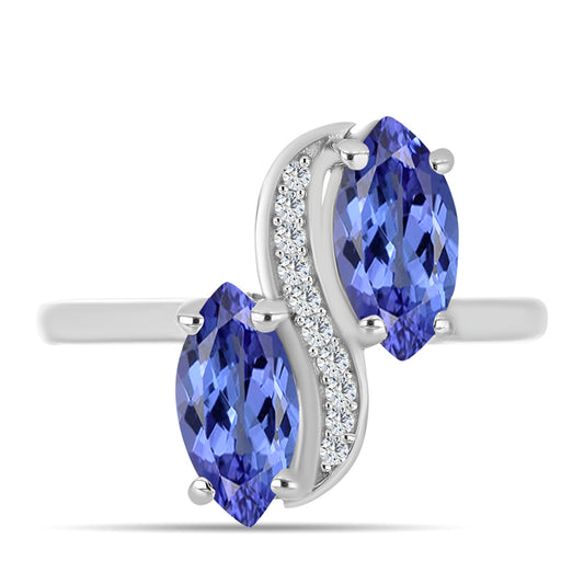 Inel din Argint 925 ( 3.04 grame ) cu Tanzanit AAA și Topaz Alb 2.12 Carate