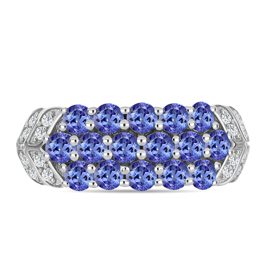 Inel din Argint 925 ( 3 grame ) cu Tanzanit AAA și Topaz Alb 1.29 Carate